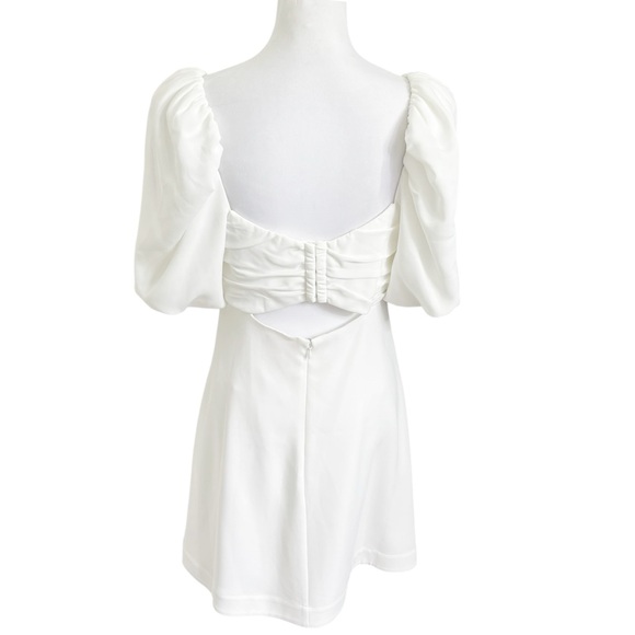 Cinq a Sept Odele White Puff Sleeve Mini Dress Women’s Size 10 Ruched Bodice - Picture 5 of 10